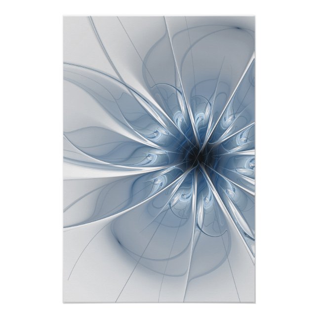 Póster Cu de flor de fantasia fractal azul macio e tenra (Frente)