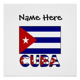 Póster Cuba Azul Escuro Bandeira Cubana Preta Personaliza
