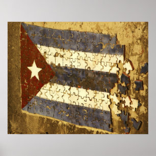 Póster CUBA, Havana. Quebra-cabeça em mosaico da bandeira