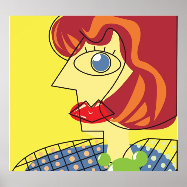 Poster Cubismo Colorido: Arte Retrato Feminina (Frente)