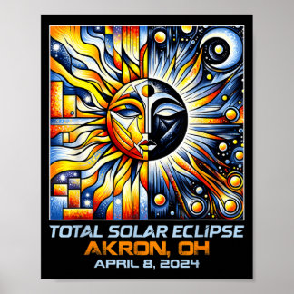 Poster Cubismo Eclipse Solar Total Akron Ohio