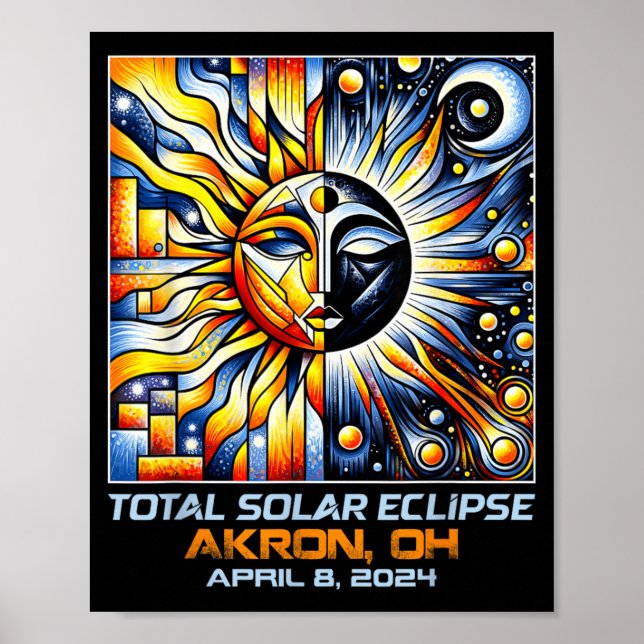 Poster Cubismo Eclipse Solar Total Akron Ohio (Frente)
