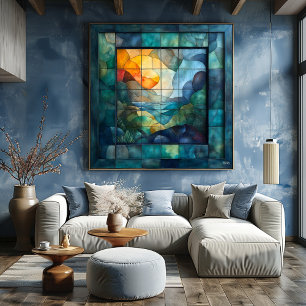 Póster Cubismo Geométrico Abstrato – Arte de Paisagem Vib