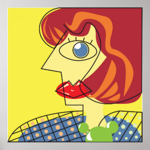 Poster Cubismo retrato feminino colorido