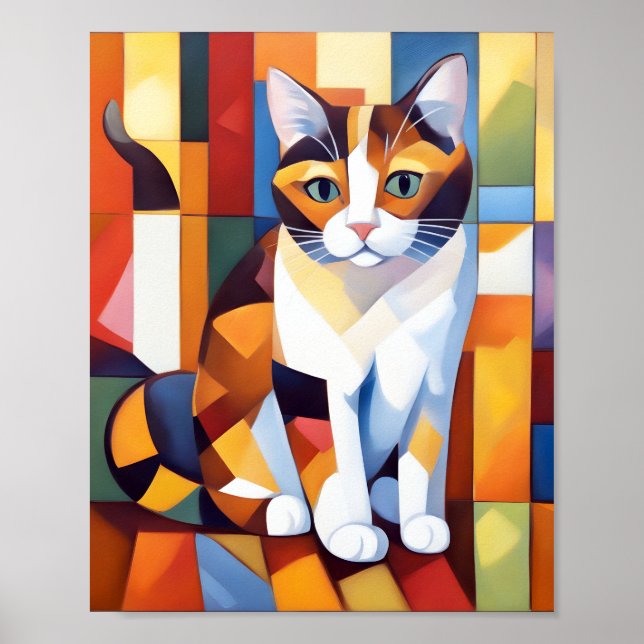 Poster Cubist Calico Cat Art (Frente)
