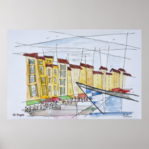 Poster Cubista Abstrato Saint-Tropez, Riviera Francesa