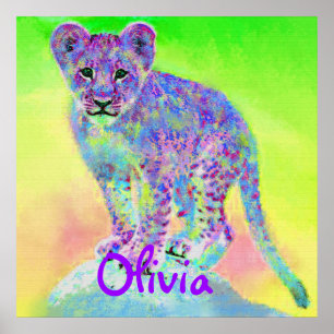 Póster cubo de leão-arco-íris personalizável