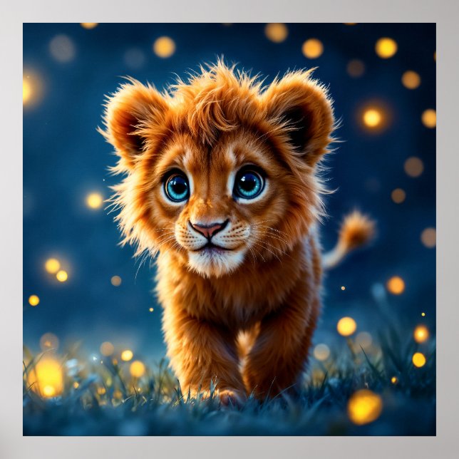 Poster Cubo de leão de ouro Whimsical em cena de sonho (Frente)