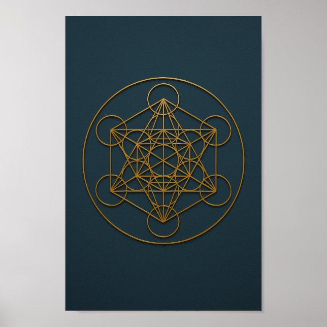 Poster Cubo de Metatron Azul e Bronze (Frente)