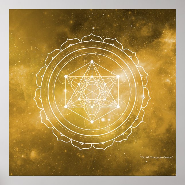 Poster Cubo do Metatron com fundo do Universo Amarelo (Frente)