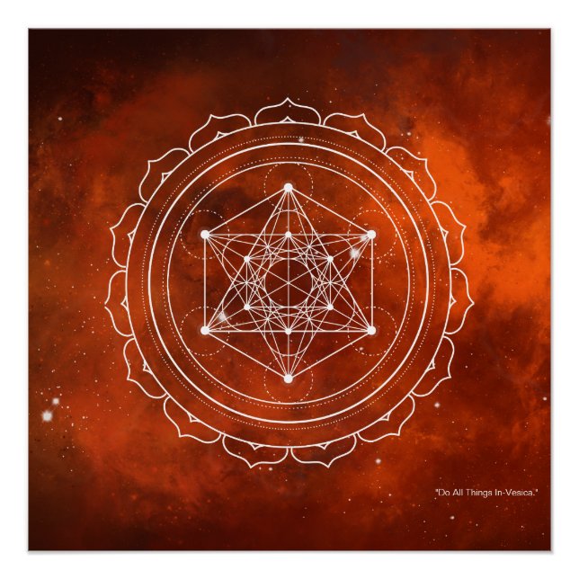 Póster Cubo do Metatron com fundo do Universo Vermelho (Frente)