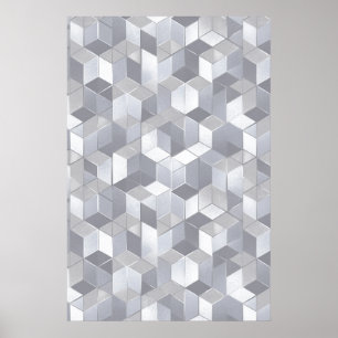 Poster Cubo Geométrico Cinza Prata Padrão Abstrato