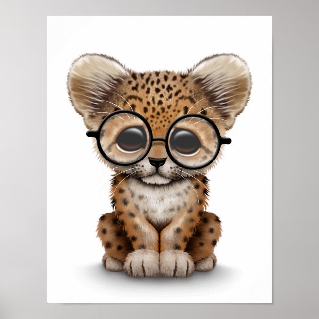Poster Cubo Leopardo Bonito Vestindo Óculos em Branco (Frente)