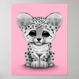 Póster Cubo-leopardo-da-neve-branca a rosa