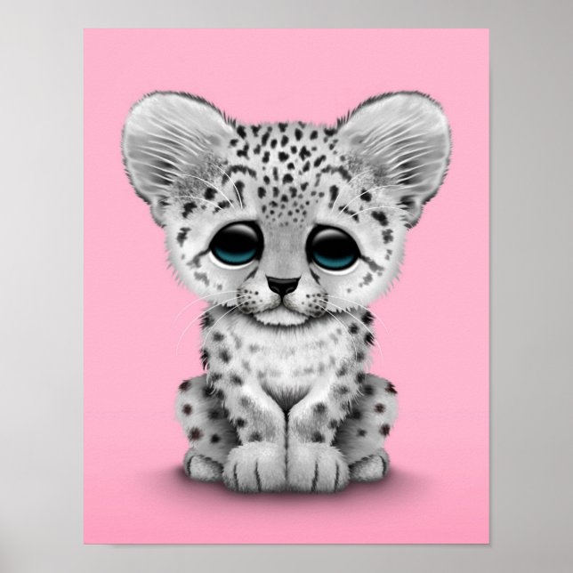 Póster Cubo-leopardo-da-neve-branca a rosa (Frente)
