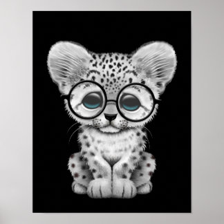 Póster Cubo-leopardo-da-neve-branca em preto
