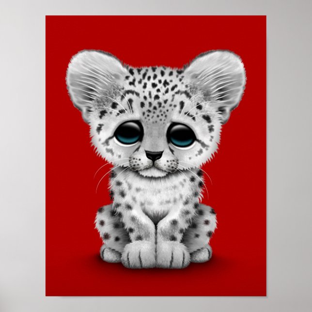 Póster Cubo-leopardo-da-neve-branca em vermelho (Frente)