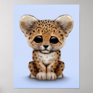 Poster Cubo-leopardo-de-bebê giro e azul-claro
