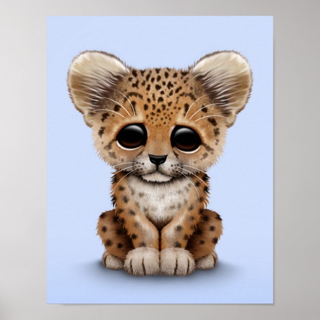 Poster Cubo-leopardo-de-bebê giro e azul-claro (Frente)