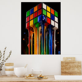 Poster Cubo Mágico Cromado Arco-Íris Derretendo