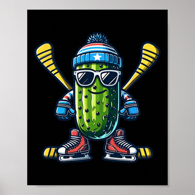 Poster Cucumber Ice Hockey Cool Pickle Skater  (Frente)