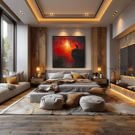 Póster Cuervo Solitario: El Abrazo Ardiente del Atardecer