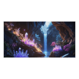 Póster Cueva de cristal con cascada mágica