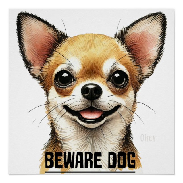 Póster Cuidado Cachorro Feliz Chihuahua (Frente)