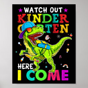 Poster Cuidado Jardim de Infância Aqui Vou Eu Dinossauros