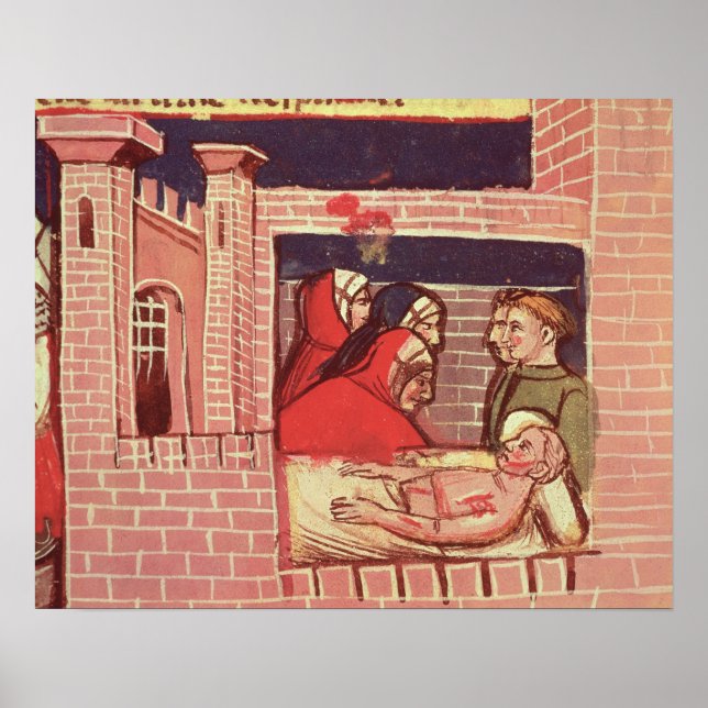 Póster Cuidando de um homem ferido em um castelo (Frente)