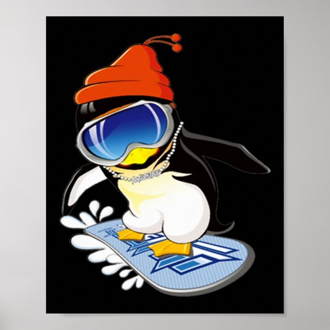 Poster Cujo Pinguim Snowboard Surfer Winter Hat (Frente)