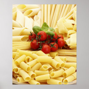 Póster Culinária italiana. Massa e tomates