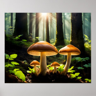 Poster Cultivo de cogumelos na floresta