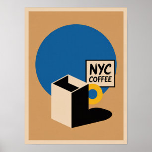 Poster Cultura de Café em NYC Manhattan Arte Minimalista 