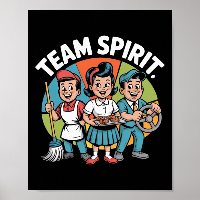 Poster Cultura de Trabalho Positiva Retro Espírito de Equ (Frente)