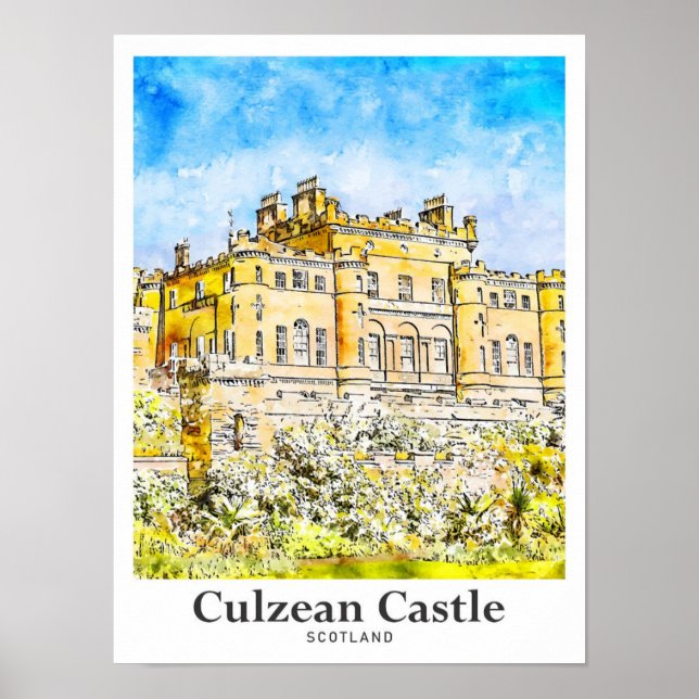Poster Culzean Castle Scotland Viagem Watercolor (Frente)