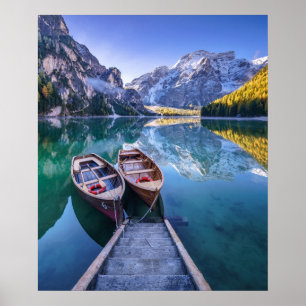 Poster Cumes da dolomite do lago Braies, Italia