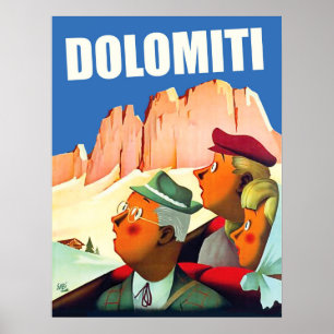 Poster Cumes das dolomites, turistas em sightseeing