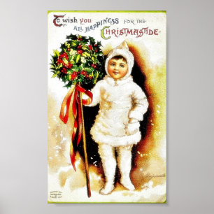 Póster Cumprimento do Natal com um menino que guardara as