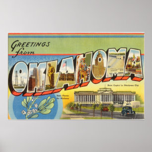 Poster Cumprimentos coloridos do vintage de Oklahoma