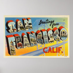 Poster Cumprimentos coloridos do vintage de San Francisco