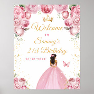 Poster Cumprimentos de Aniversário Princesa de Pele Moren