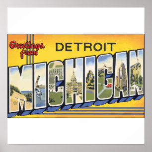 Póster Cumprimentos de Detroit Michigan, vintage