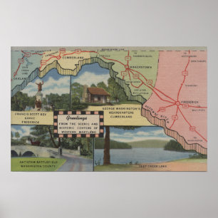 Póster Cumprimentos de Maryland ocidental (mapa