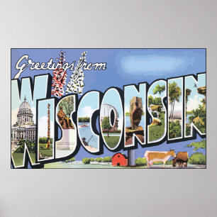 Póster Cumprimentos de Wisconsin, vintage
