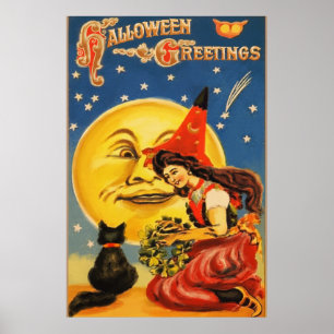 Poster Cumprimentos do Dia das Bruxas do vintage