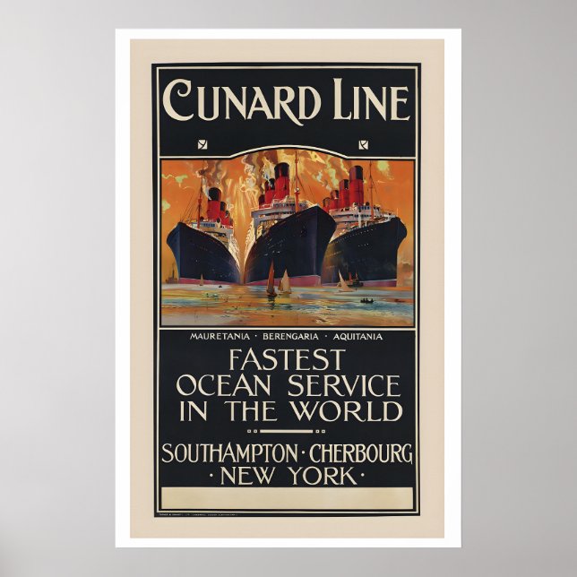 Poster Cunard Line Fastest Ocean Service in the Word (Frente)