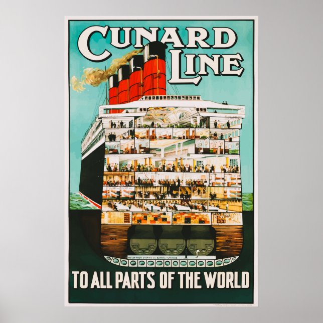 Poster Cunard Line para todas as partes da World Viagem P (Frente)