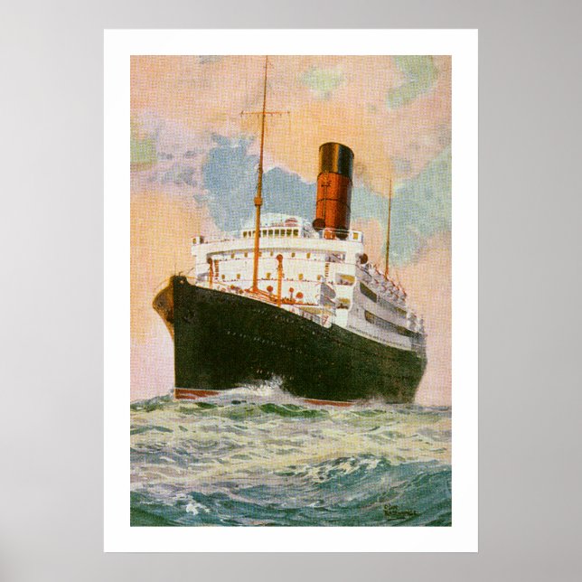 Poster Cunard Liner Ascania no Mar (Frente)