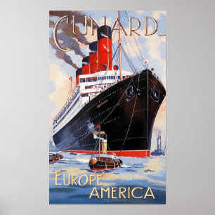 POSTER CUNARD OCEAN LINER AQUITANIA